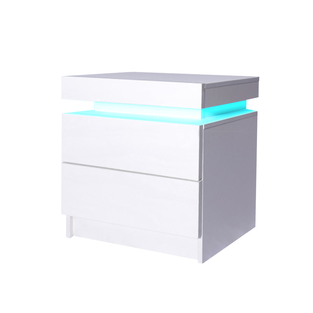 Levede Bedside Tables RGB LED Side Table White-1954802716282851328
