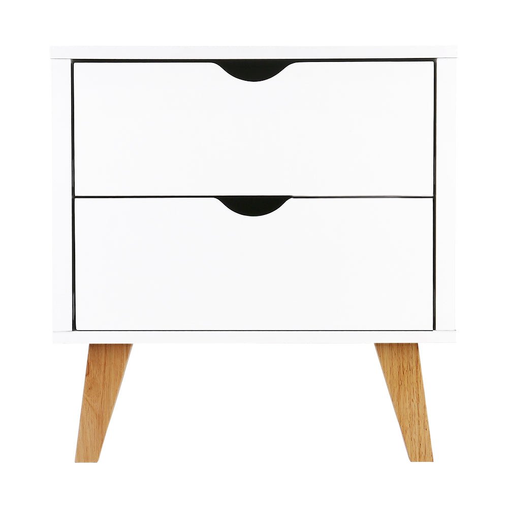 2 Drawer Wooden Bedside Table - White - Bedzy Australia