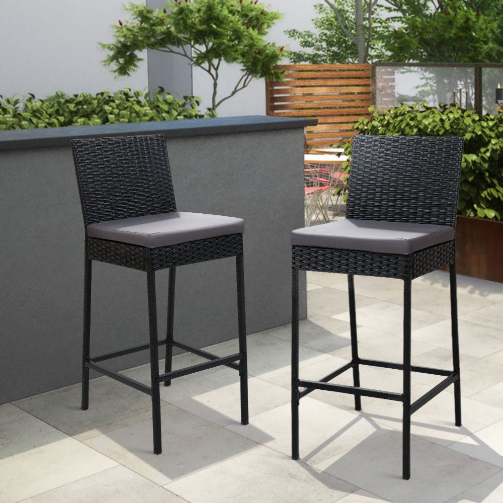 2-Piece Outdoor Bar Stools Dining Chair Bar Stools Rattan Furniture - Furniture > Outdoor - Bedzy Australia