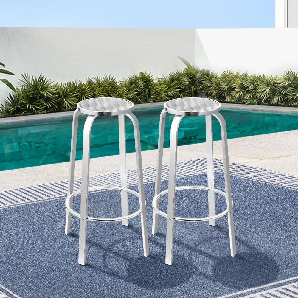 2-Piece Outdoor Bar Stools Patio Indoor Bistro Aluminum Chairs - Furniture > Bar Stools & Chairs - Bedzy Australia