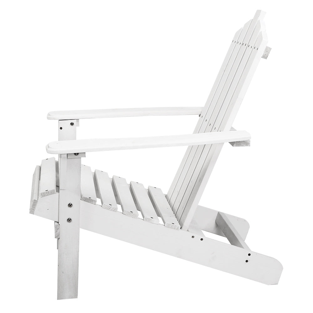 2PC Adirondack Outdoor Table and Chair Wooden Beach Chair Patio Furniture White - Furniture > Outdoor - Bedzy Australia