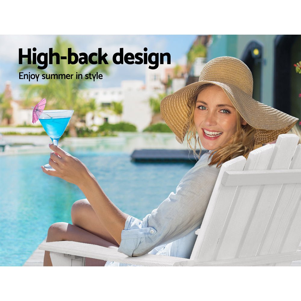 2PC Adirondack Outdoor Table and Chair Wooden Beach Chair Patio Furniture White - Furniture > Outdoor - Bedzy Australia