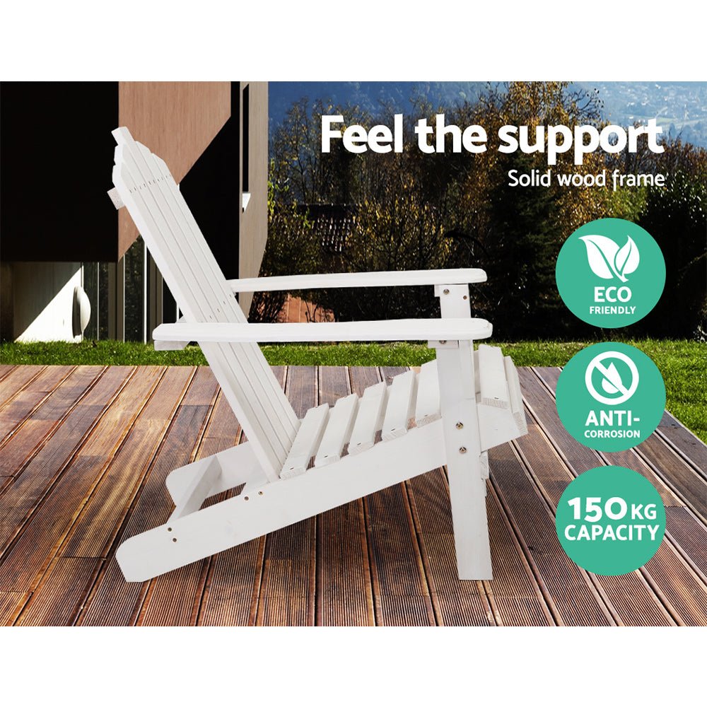 2PC Adirondack Outdoor Table and Chair Wooden Beach Chair Patio Furniture White - Furniture > Outdoor - Bedzy Australia