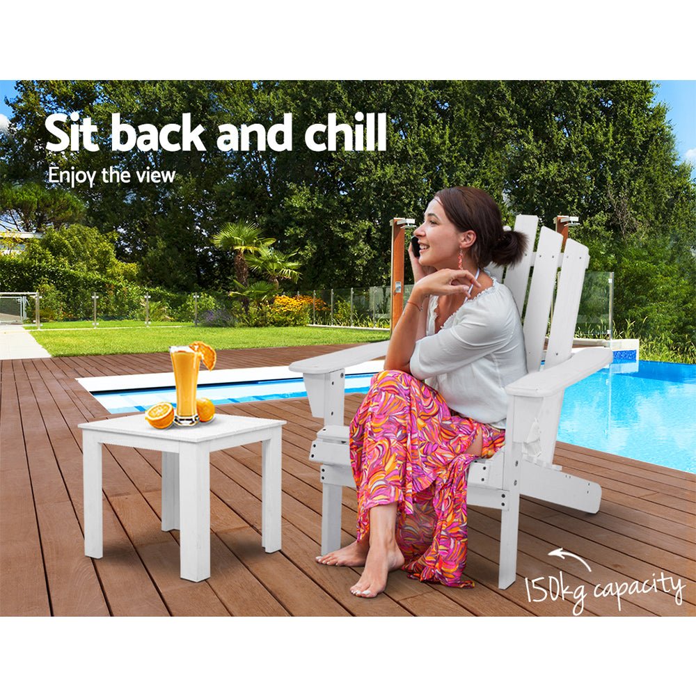 2PC Adirondack Outdoor Table and Chair Wooden Beach Chair Patio Furniture White - Furniture > Outdoor - Bedzy Australia