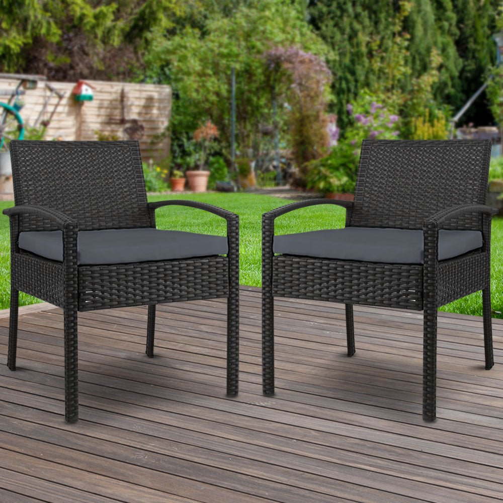 2PC Outdoor Dining Chairs Patio Furniture Rattan Lounge Chair Cushion Felix - Furniture > Outdoor - Bedzy Australia