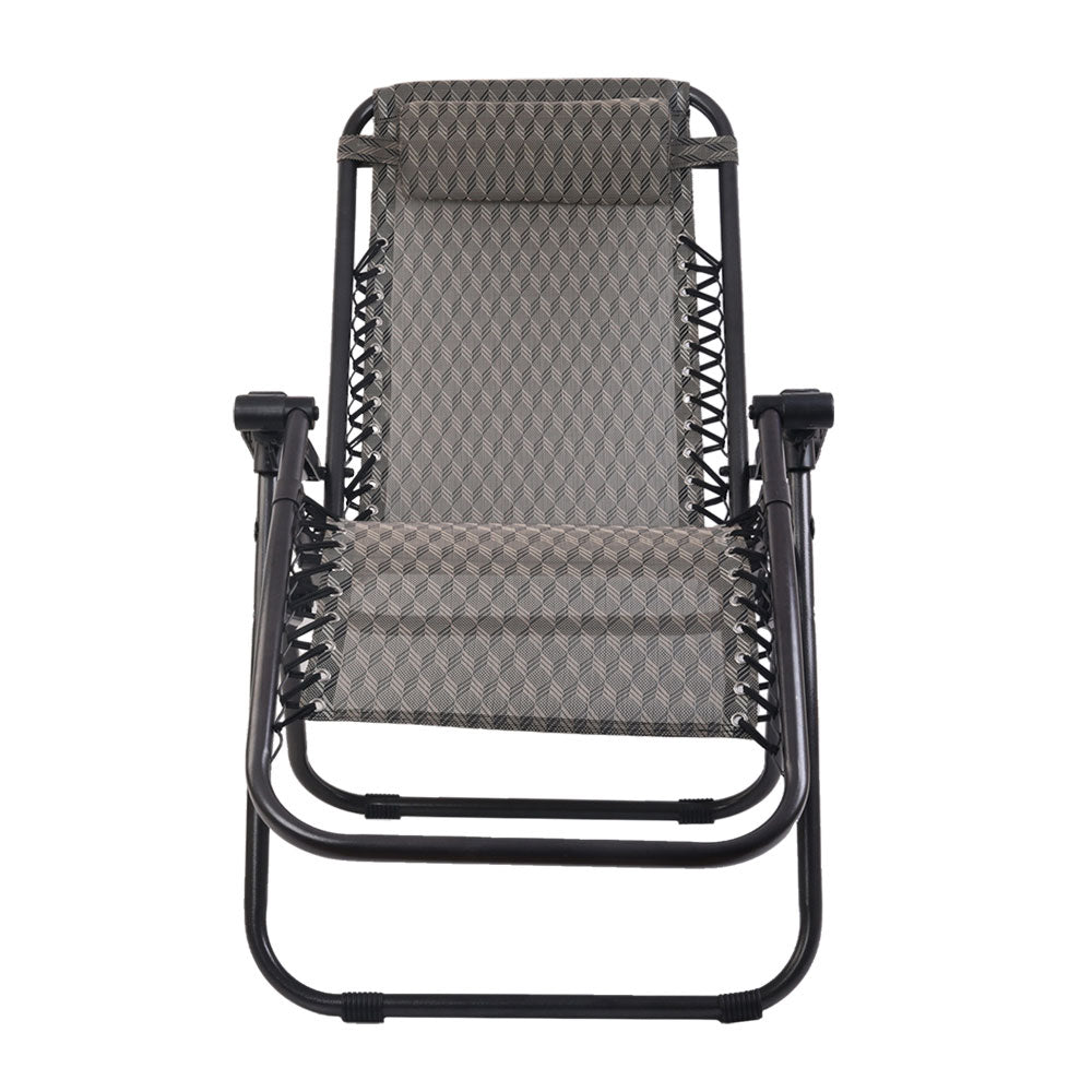 2PC Zero Gravity Chair Folding Outdoor Recliner Adjustable Sun Lounge Camping Grey - Furniture > Outdoor - Bedzy Australia