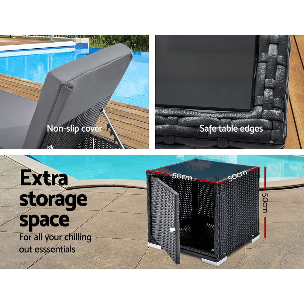 3 Piece Finnley Outdoor Sun Lounge Set - Interchangeable colours: Beige, Grey, Red - Bedzy Australia