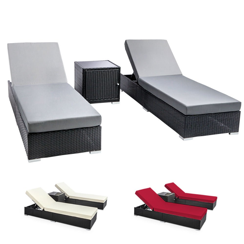 3 Piece Finnley Outdoor Sun Lounge Set - Interchangeable colours: Beige, Grey, Red - Bedzy Australia