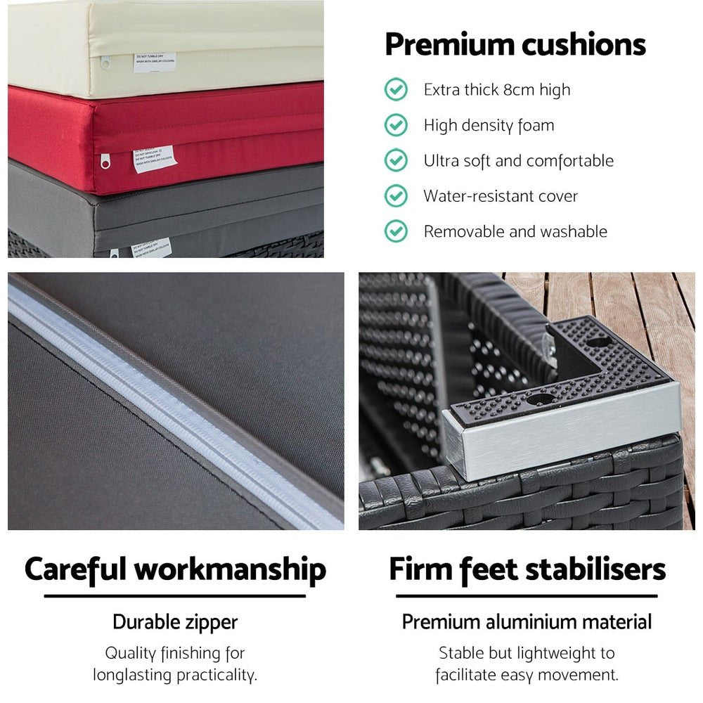 3 Piece Finnley Outdoor Sun Lounge Set - Interchangeable colours: Beige, Grey, Red - Bedzy Australia