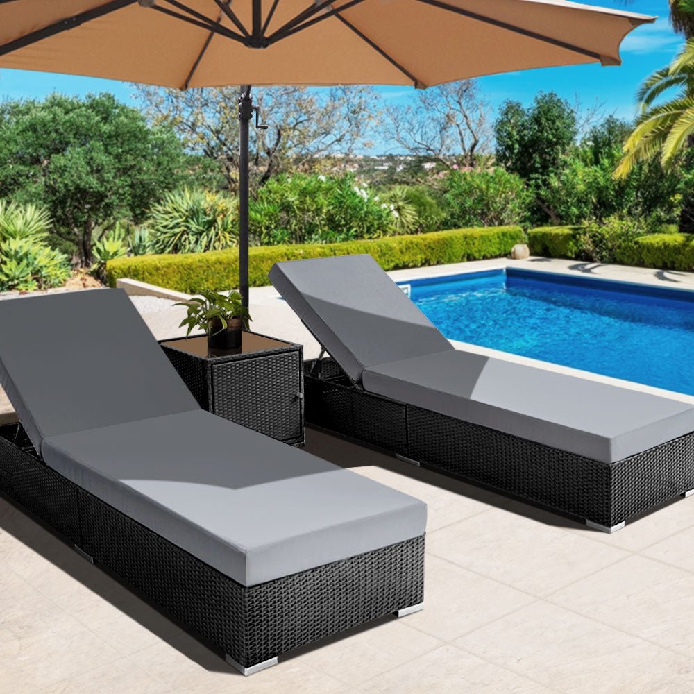 3 Piece Finnley Outdoor Sun Lounge Set - Interchangeable colours: Beige, Grey, Red - Bedzy Australia