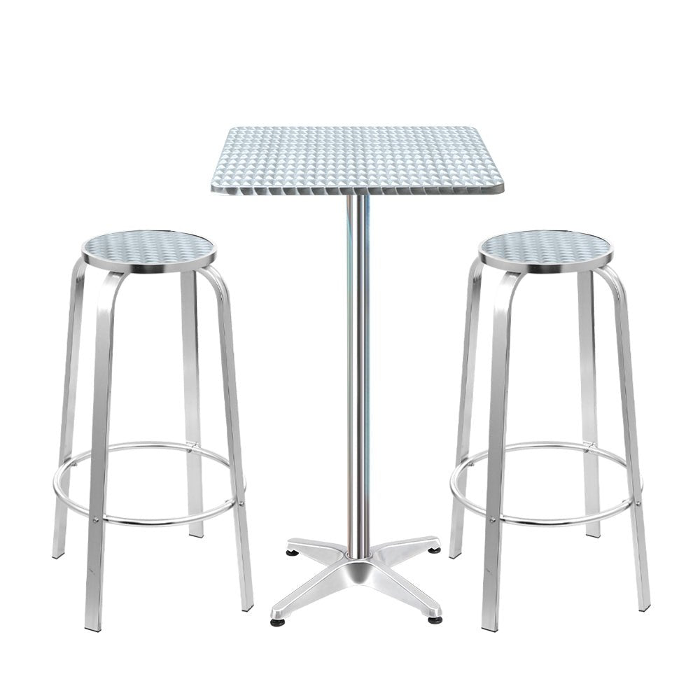 3-Piece Outdoor Bar Set Bistro Table Stools Adjustable Square Cafe - Furniture > Outdoor - Bedzy Australia