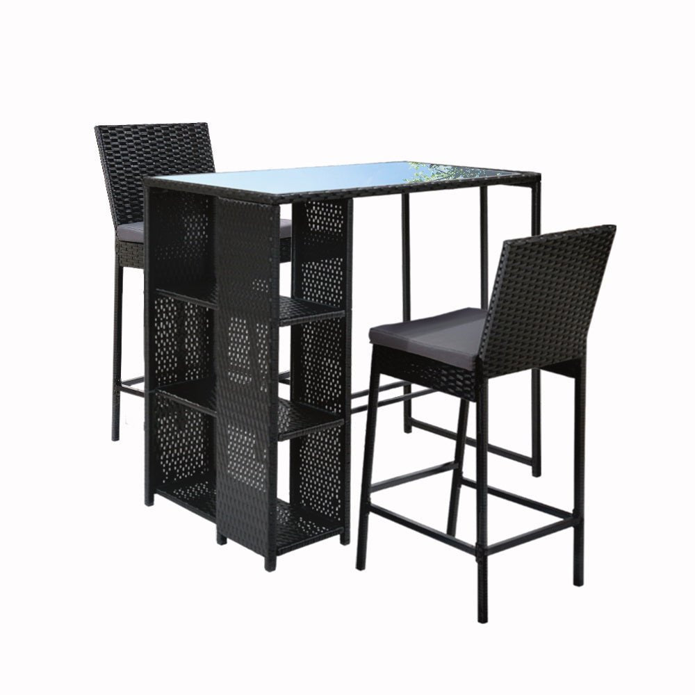 3-Piece Outdoor Bar Set Patio Dining Chairs Wicker Table Stools - Furniture > Outdoor - Bedzy Australia