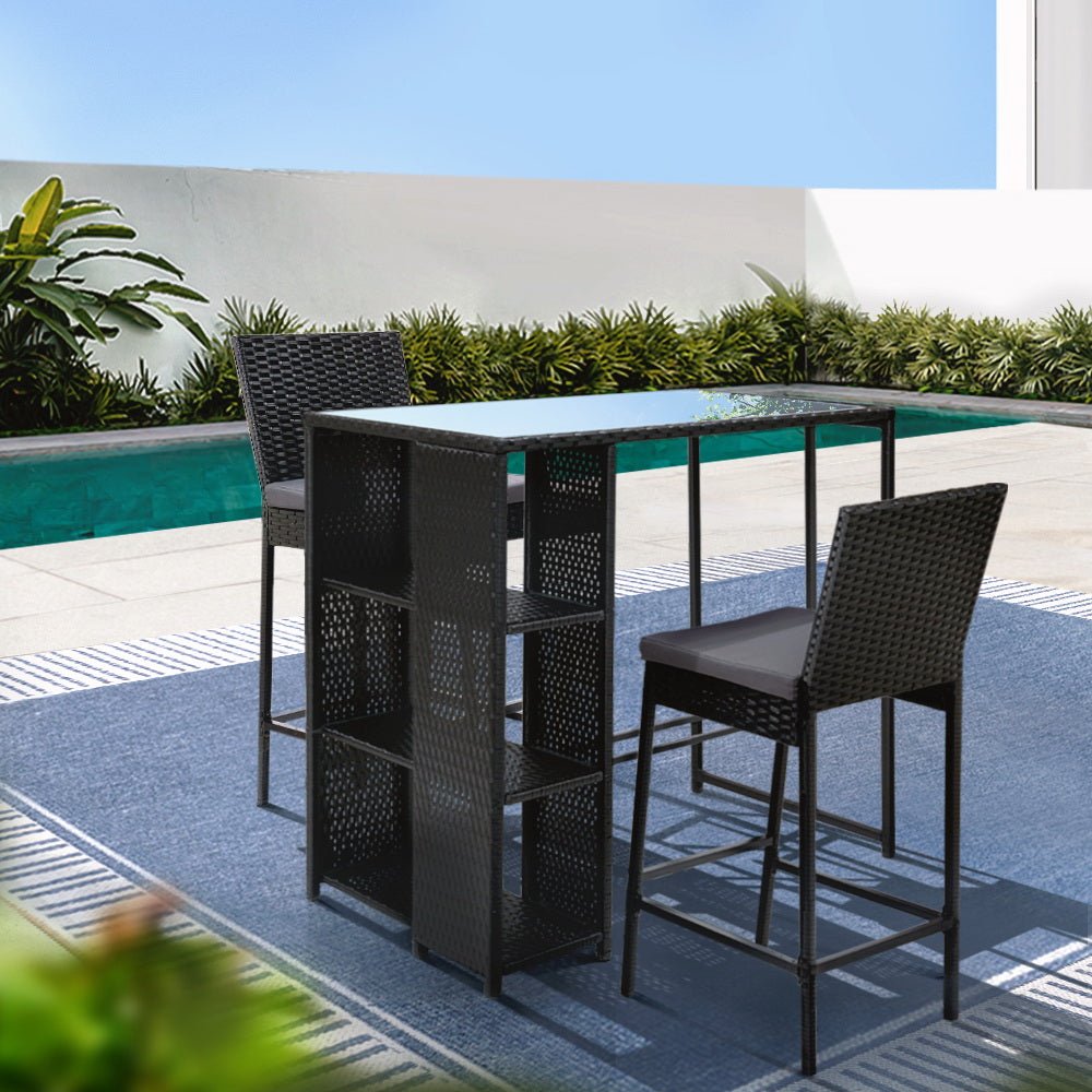 3-Piece Outdoor Bar Set Patio Dining Chairs Wicker Table Stools - Furniture > Outdoor - Bedzy Australia
