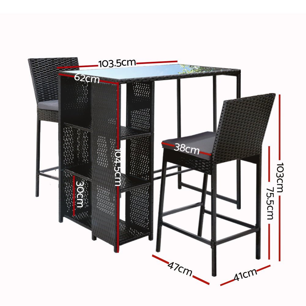 3-Piece Outdoor Bar Set Patio Dining Chairs Wicker Table Stools - Furniture > Outdoor - Bedzy Australia