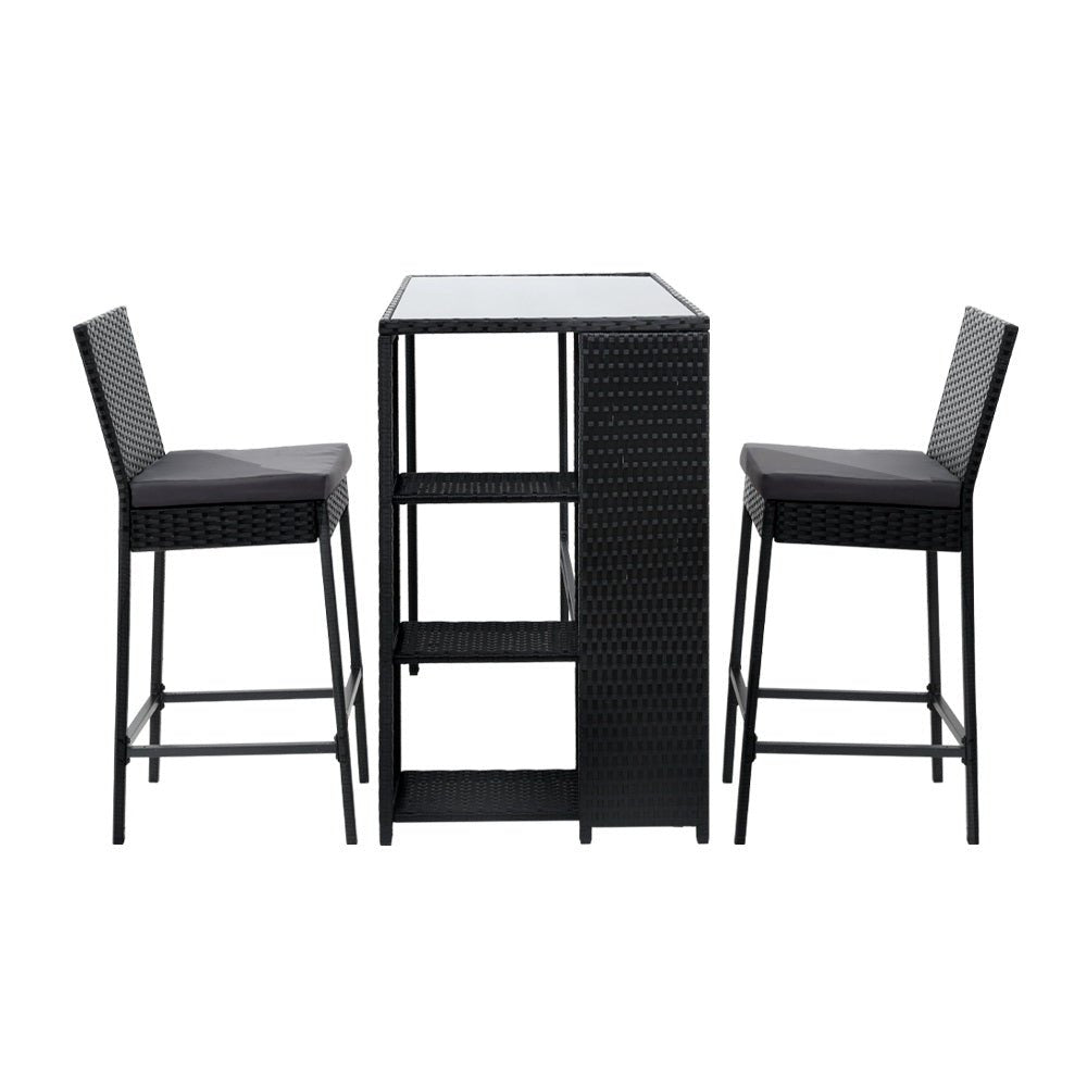 3-Piece Outdoor Bar Set Patio Dining Chairs Wicker Table Stools - Furniture > Outdoor - Bedzy Australia