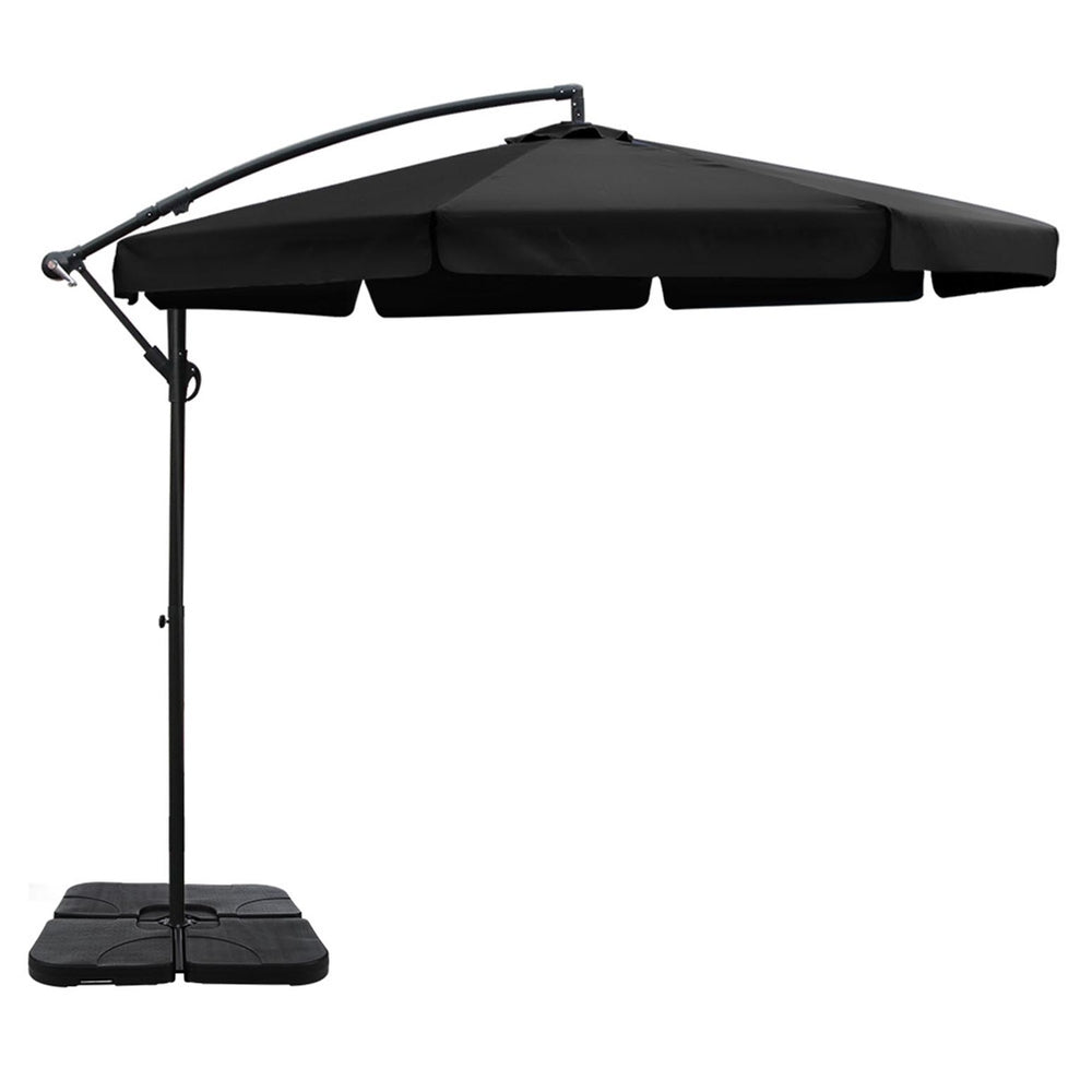 3m Outdoor Umbrella w/Base Cantilever Garden Beach Patio Black - Home & Garden > Shading - Bedzy Australia