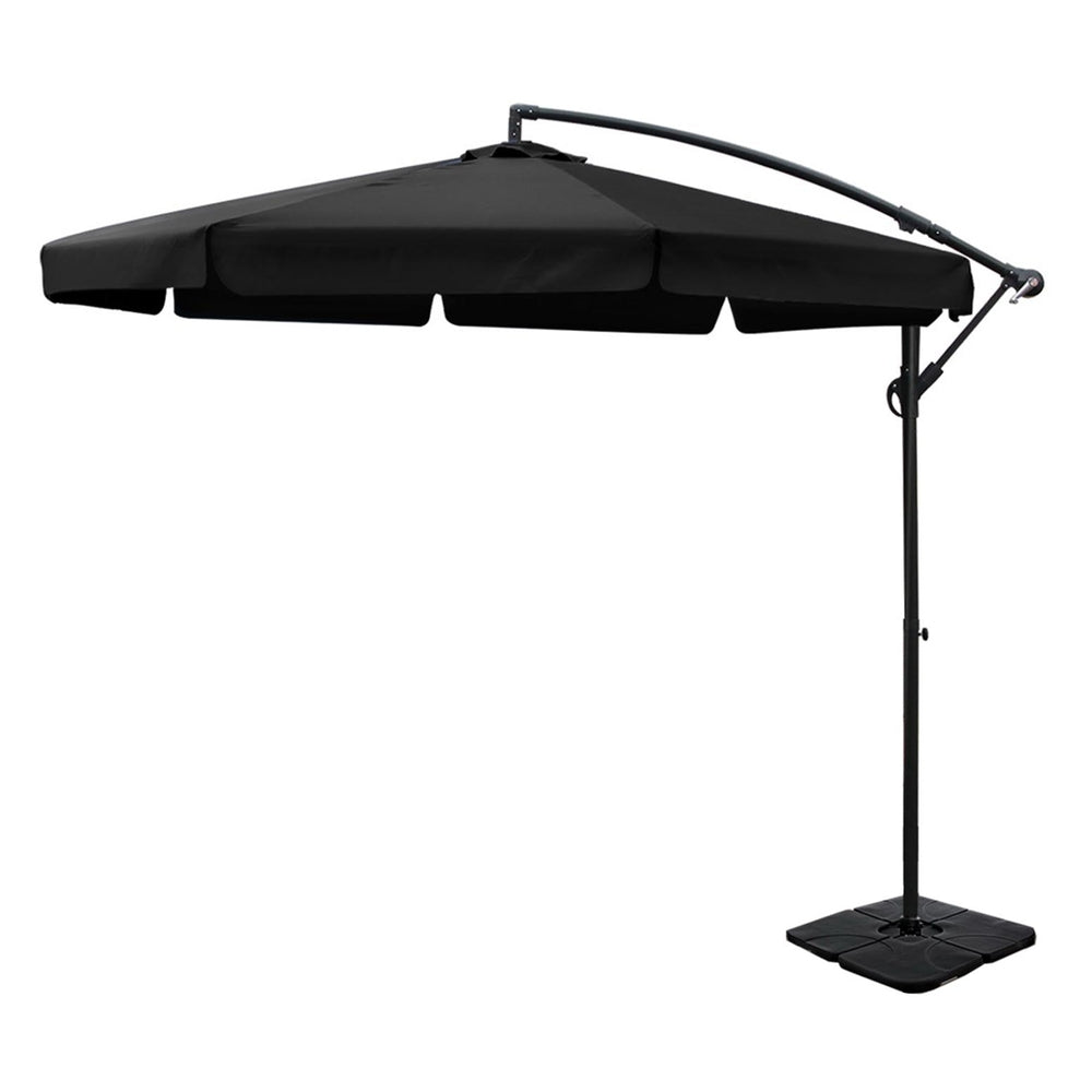 3m Outdoor Umbrella w/Base Cantilever Garden Beach Patio Black - Home & Garden > Shading - Bedzy Australia