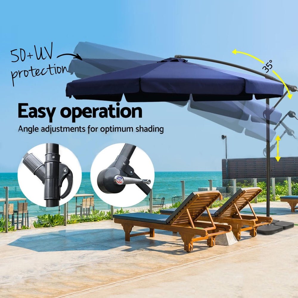 3m Outdoor Umbrella w/Base Cantilever Garden Beach Patio Navy - Home & Garden > Shading - Bedzy Australia