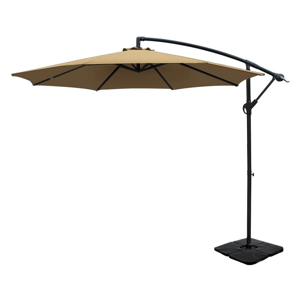 3m Umbrella w/Base Outdoor Cantilever Beach Garden Patio Parasol Beige - Home & Garden > Shading - Bedzy Australia