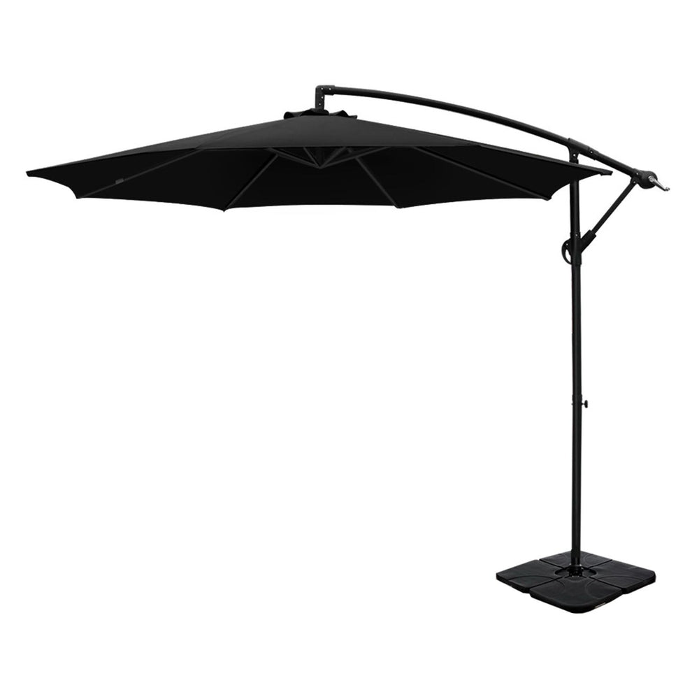 3m Umbrella w/Base Outdoor Cantilever Beach Garden Patio Parasol Black - Home & Garden > Shading - Bedzy Australia