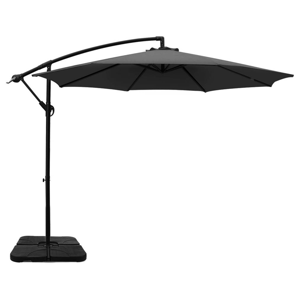 3m Umbrella w/Base Outdoor Cantilever Beach Garden Patio Parasol Charcoal - Home & Garden > Shading - Bedzy Australia