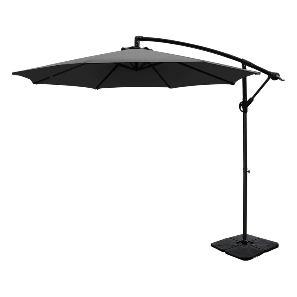 3m Umbrella w/Base Outdoor Cantilever Beach Garden Patio Parasol Charcoal - Home & Garden > Shading - Bedzy Australia