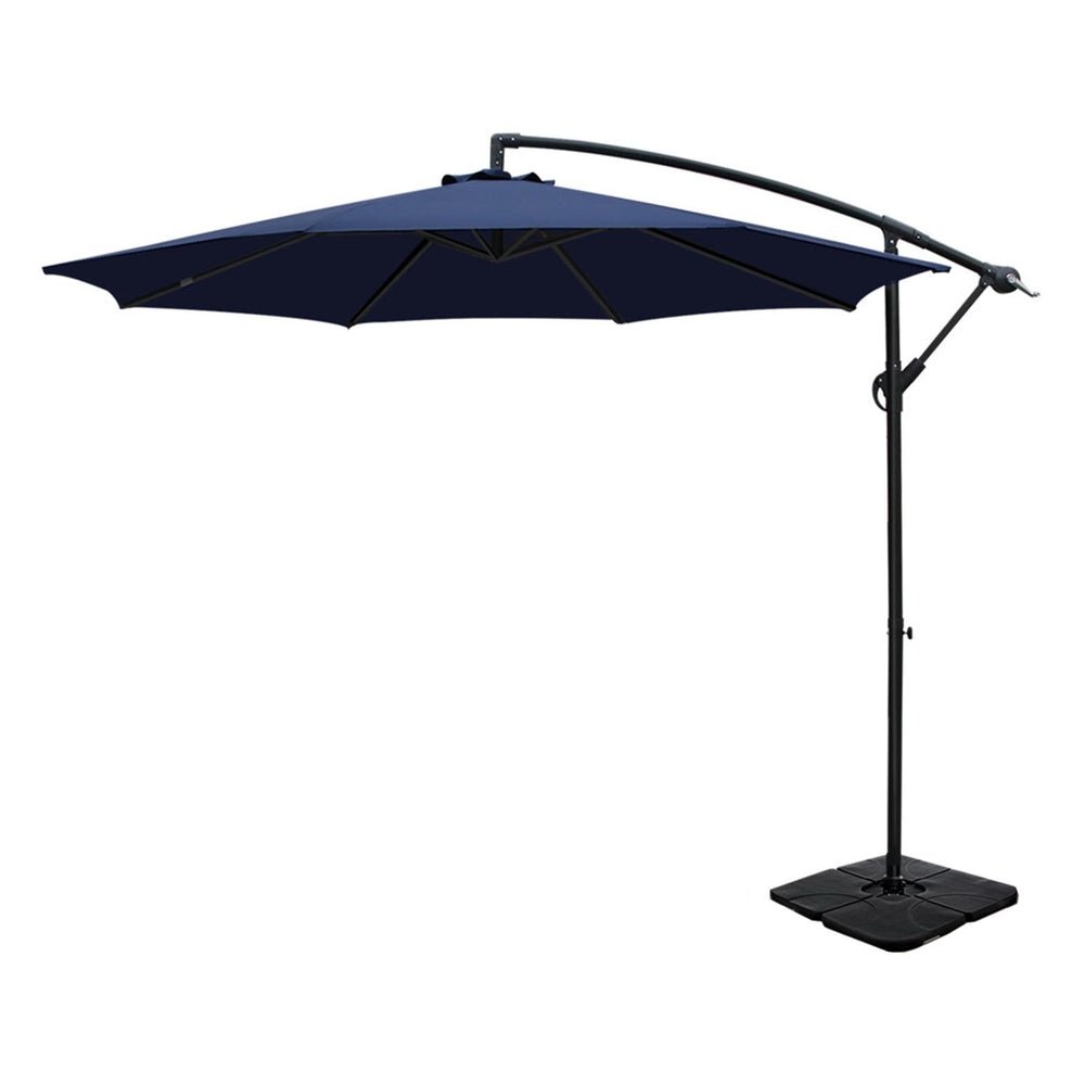 3m Umbrella w/Base Outdoor Cantilever Beach Garden Patio Parasol Navy - Home & Garden > Shading - Bedzy Australia