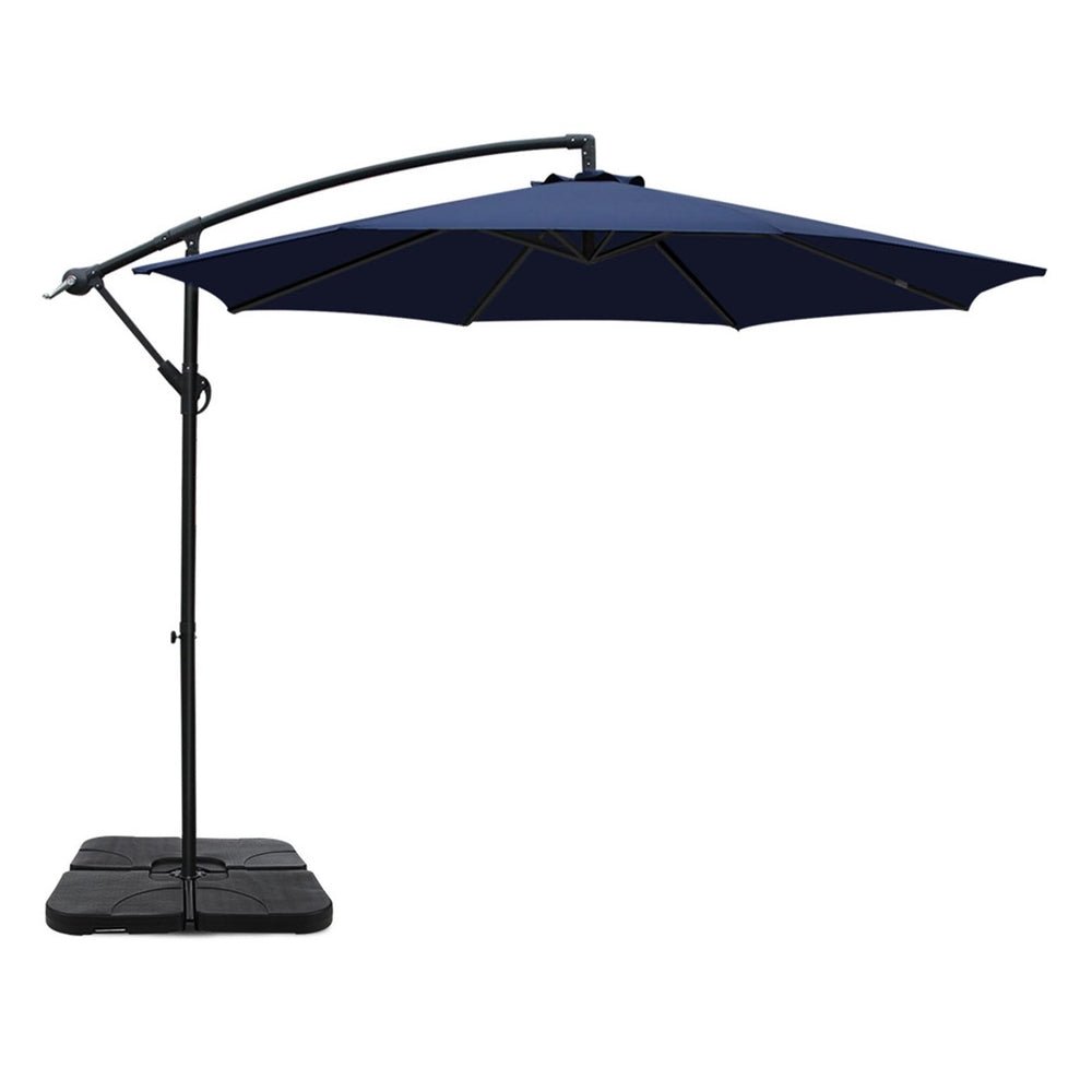3m Umbrella w/Base Outdoor Cantilever Beach Garden Patio Parasol Navy - Home & Garden > Shading - Bedzy Australia