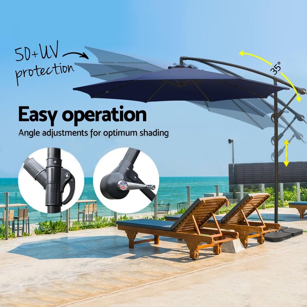 3m Umbrella w/Base Outdoor Cantilever Beach Garden Patio Parasol Navy - Home & Garden > Shading - Bedzy Australia