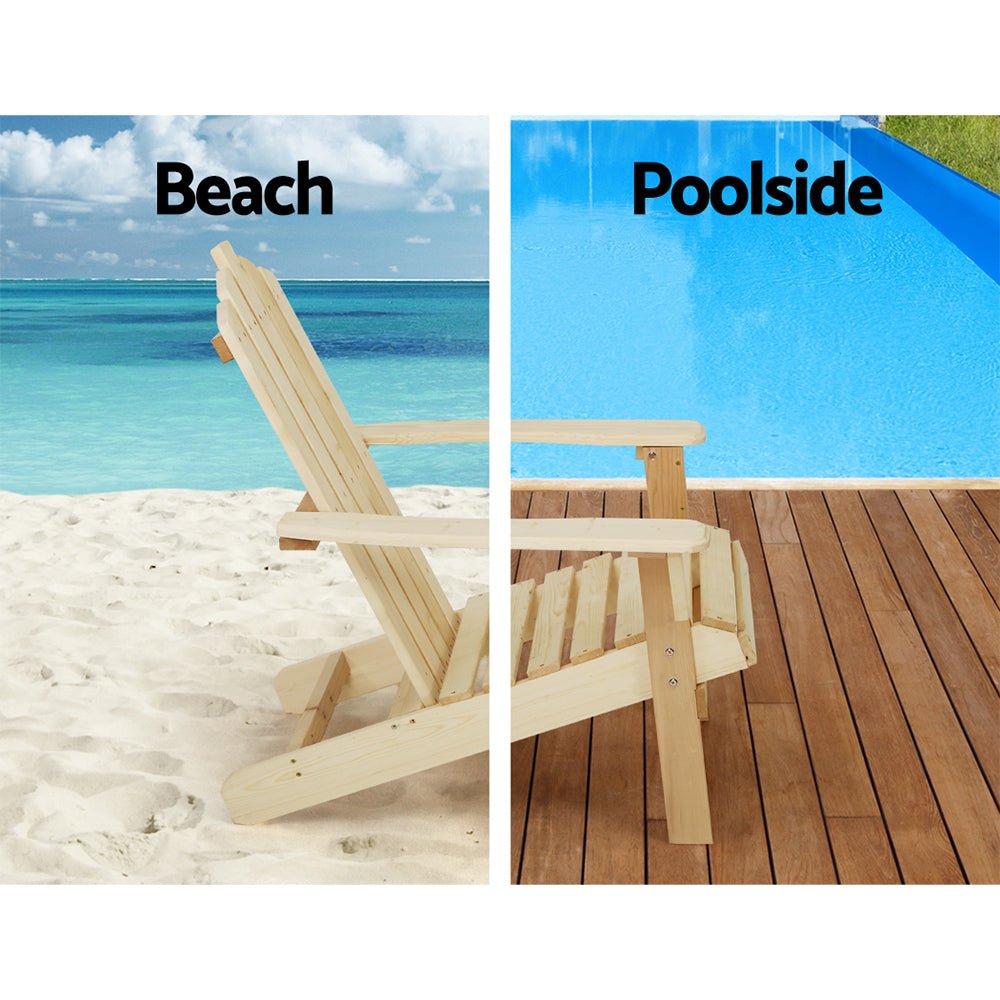 3PC Adirondack Outdoor Table and Chairs Wooden Beach Chair Natural - Furniture > Outdoor - Bedzy Australia