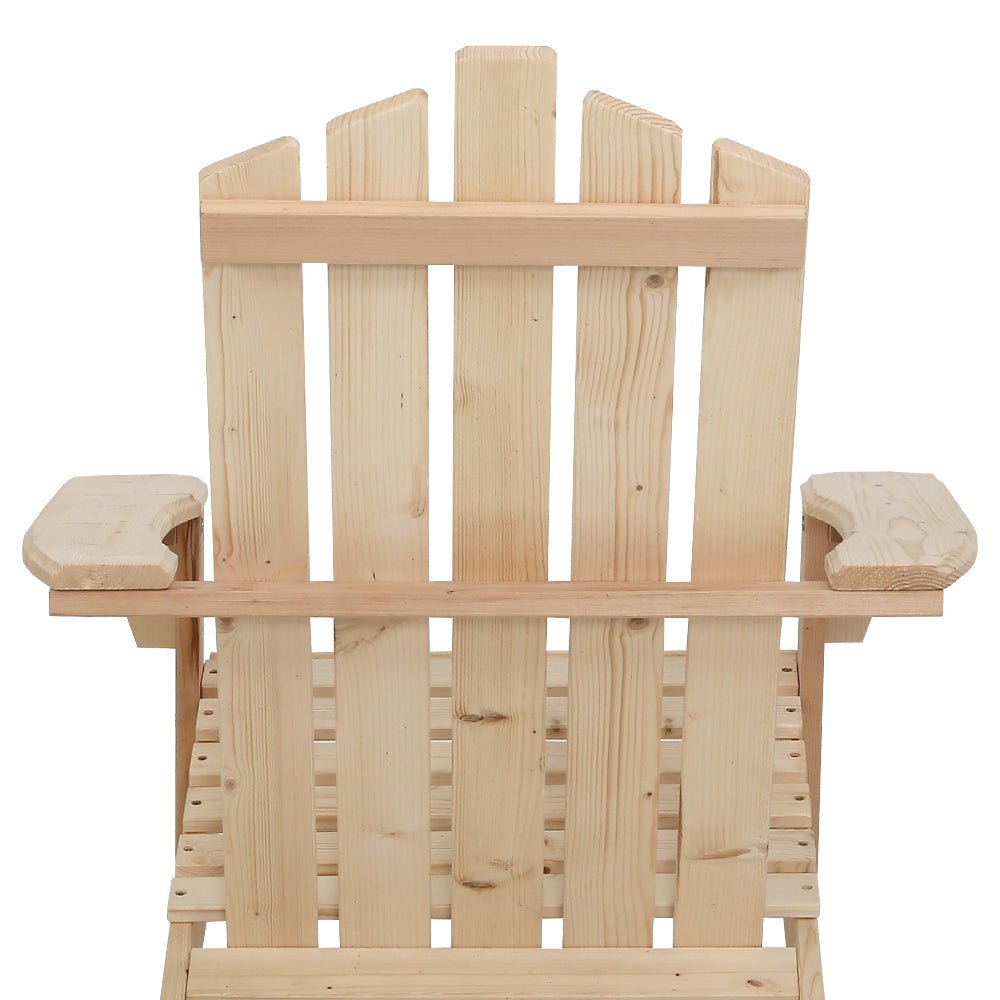 3PC Adirondack Outdoor Table and Chairs Wooden Beach Chair Natural - Furniture > Outdoor - Bedzy Australia