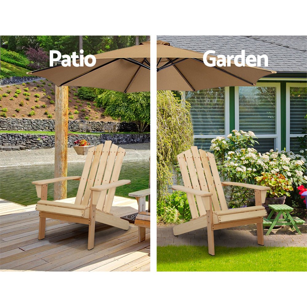 3PC Adirondack Outdoor Table and Chairs Wooden Beach Chair Natural - Furniture > Outdoor - Bedzy Australia