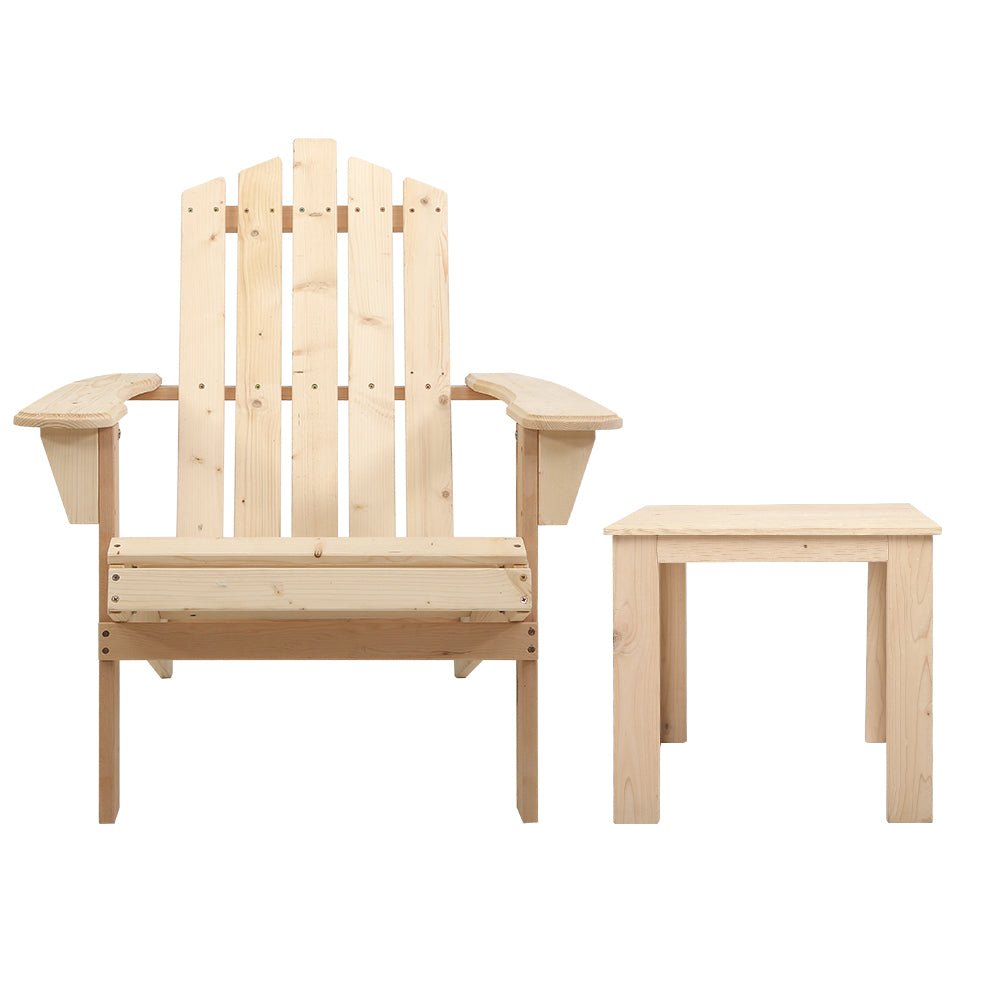 3PC Adirondack Outdoor Table and Chairs Wooden Beach Chair Natural - Furniture > Outdoor - Bedzy Australia