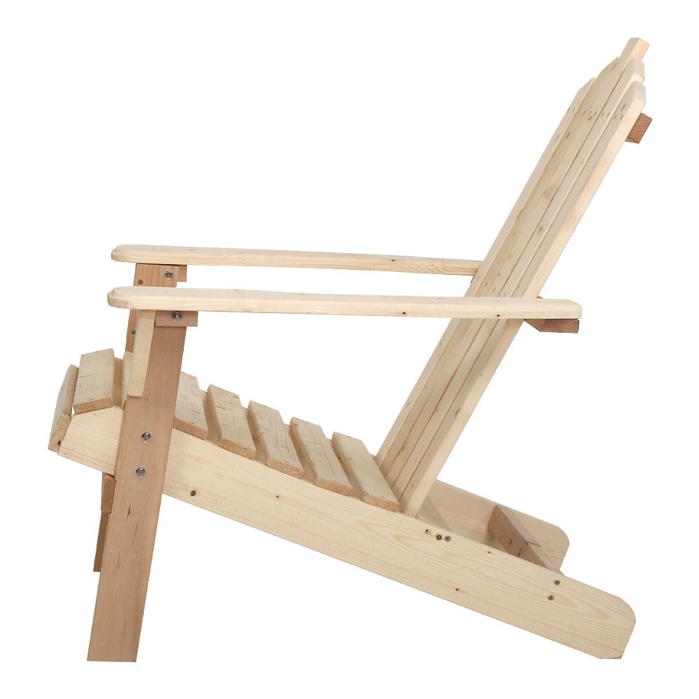 3PC Adirondack Outdoor Table and Chairs Wooden Beach Chair Natural - Furniture > Outdoor - Bedzy Australia