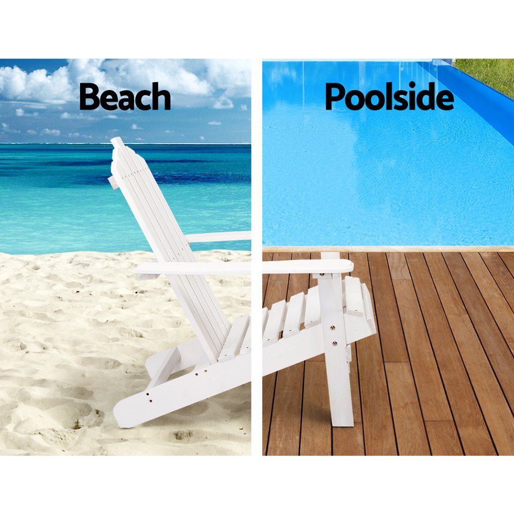 3PC Adirondack Outdoor Table and Chairs Wooden Beach Chair White - Furniture > Outdoor - Bedzy Australia