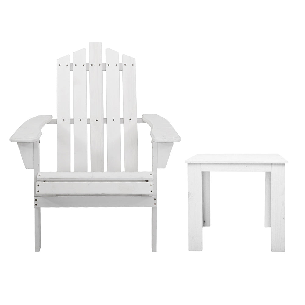 3PC Adirondack Outdoor Table and Chairs Wooden Beach Chair White - Furniture > Outdoor - Bedzy Australia