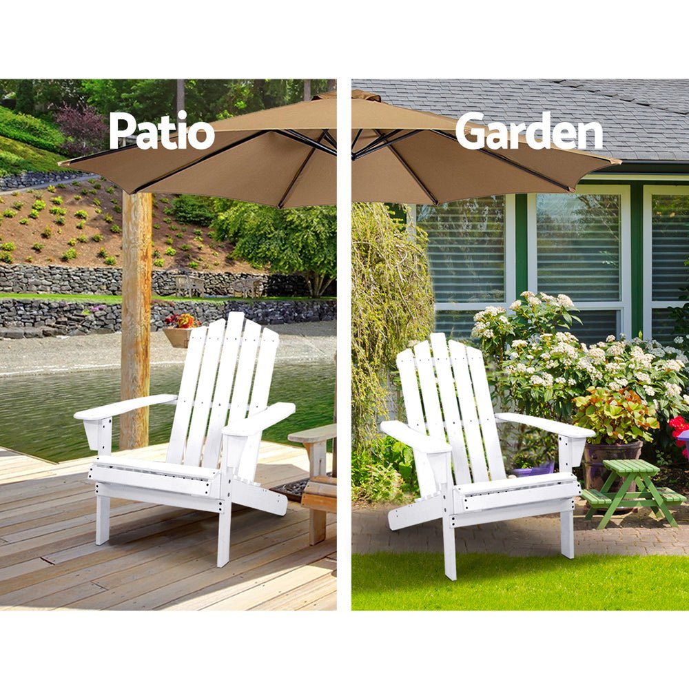 3PC Adirondack Outdoor Table and Chairs Wooden Beach Chair White - Furniture > Outdoor - Bedzy Australia