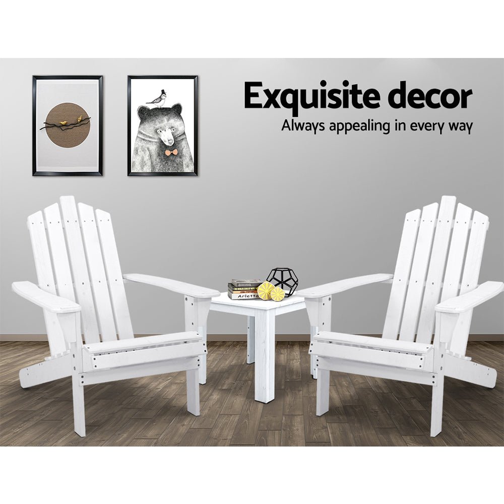 3PC Adirondack Outdoor Table and Chairs Wooden Beach Chair White - Furniture > Outdoor - Bedzy Australia