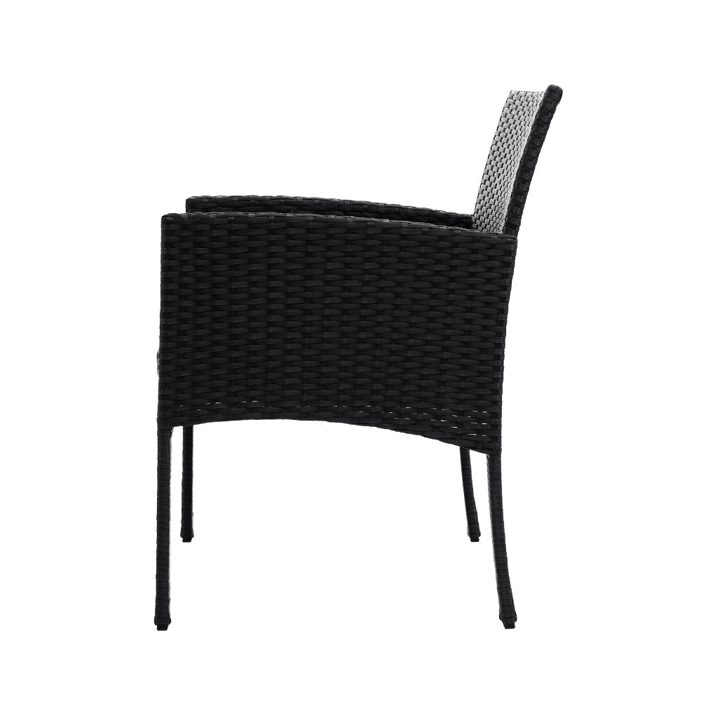3PC Bistro Set Outdoor Furniture Rattan Table Chairs Cushion Patio Garden Ezra - Furniture > Outdoor - Bedzy Australia
