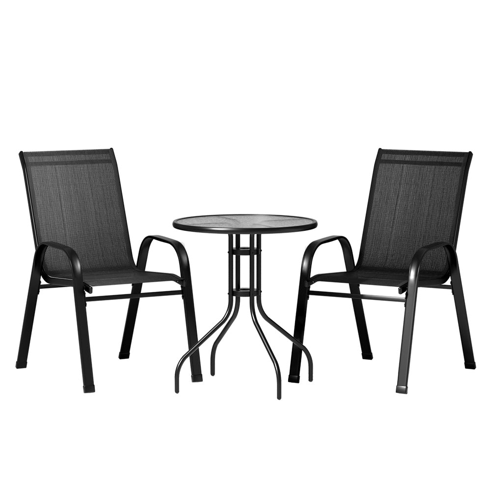 3PC Bistro Set Outdoor Table and Chairs Stackable Outdoor Furniture Black - Furniture > Outdoor - Bedzy Australia
