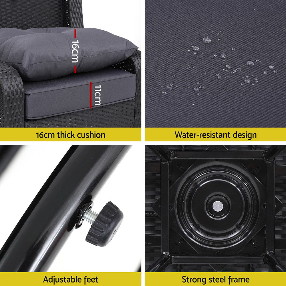 3PC Outdoor Furniture Bistro Set Lounge Wicker Swivel Chairs Table Cushion Brown - Furniture > Outdoor - Bedzy Australia