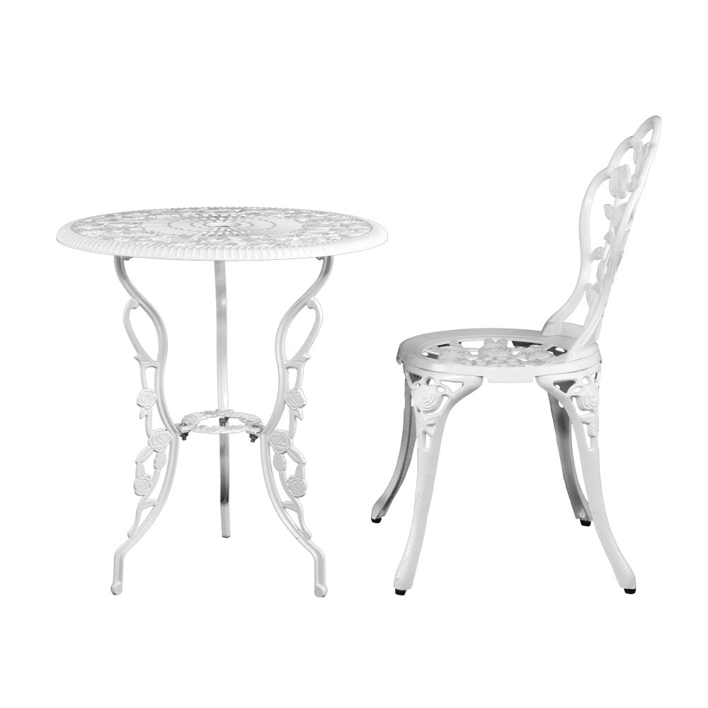3PC Outdoor Setting Bistro Set Chairs Table Cast Aluminum Patio Furniture Rose White - Furniture > Outdoor - Bedzy Australia