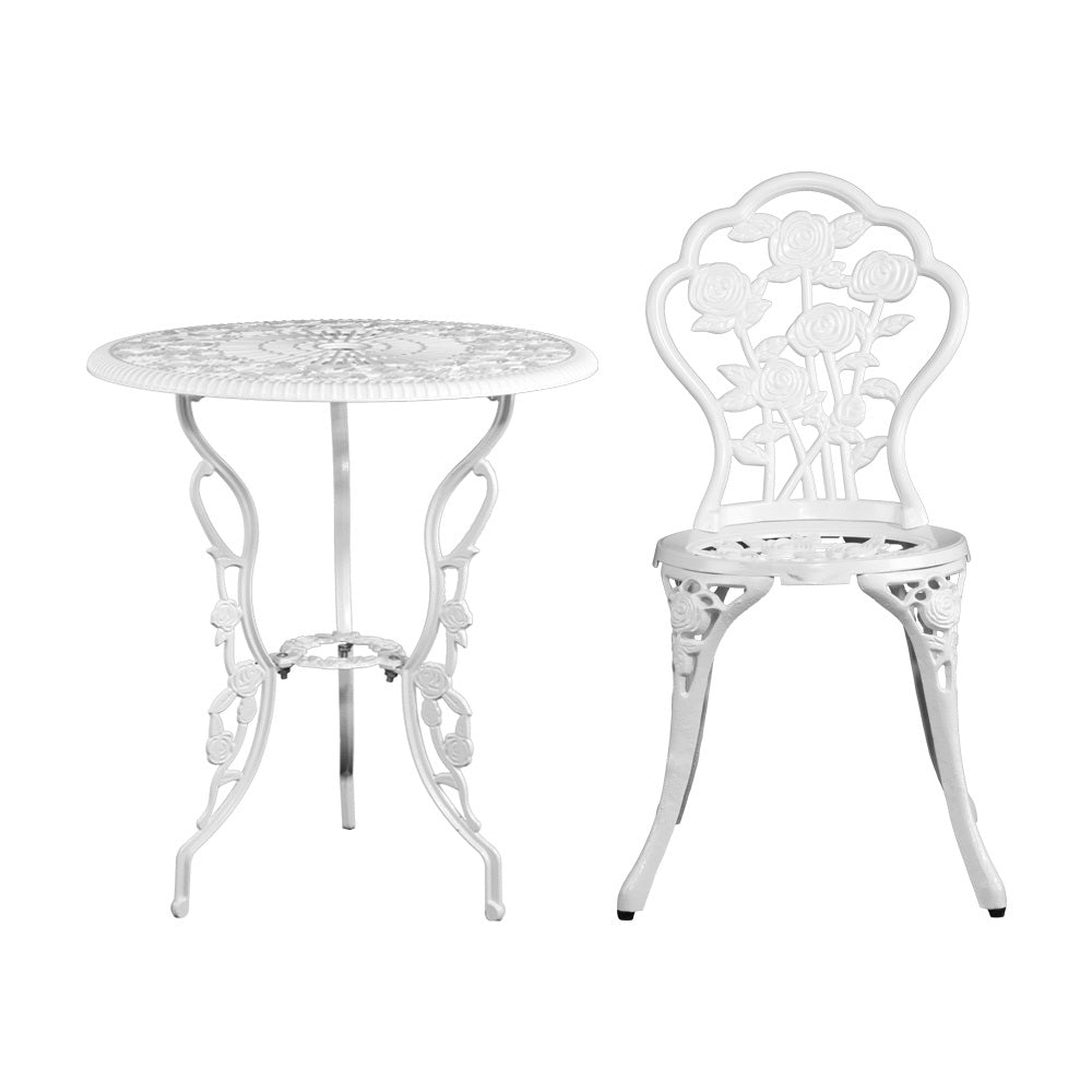 3PC Outdoor Setting Bistro Set Chairs Table Cast Aluminum Patio Furniture Rose White - Furniture > Outdoor - Bedzy Australia