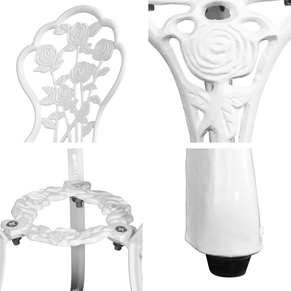 3PC Outdoor Setting Bistro Set Chairs Table Cast Aluminum Patio Furniture Rose White - Furniture > Outdoor - Bedzy Australia