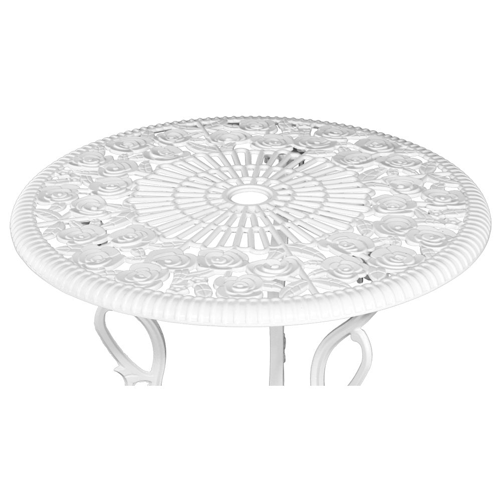 3PC Outdoor Setting Bistro Set Chairs Table Cast Aluminum Patio Furniture Rose White - Furniture > Outdoor - Bedzy Australia