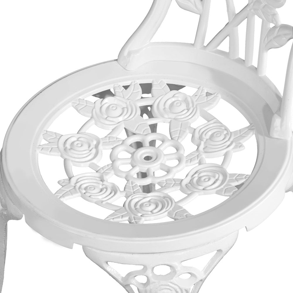 3PC Outdoor Setting Bistro Set Chairs Table Cast Aluminum Patio Furniture Rose White - Furniture > Outdoor - Bedzy Australia