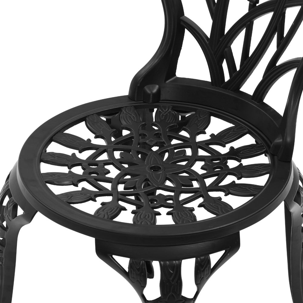 3PC Outdoor Setting Bistro Set Chairs Table Cast Aluminum Patio Furniture Tulip Black - Furniture > Outdoor - Bedzy Australia