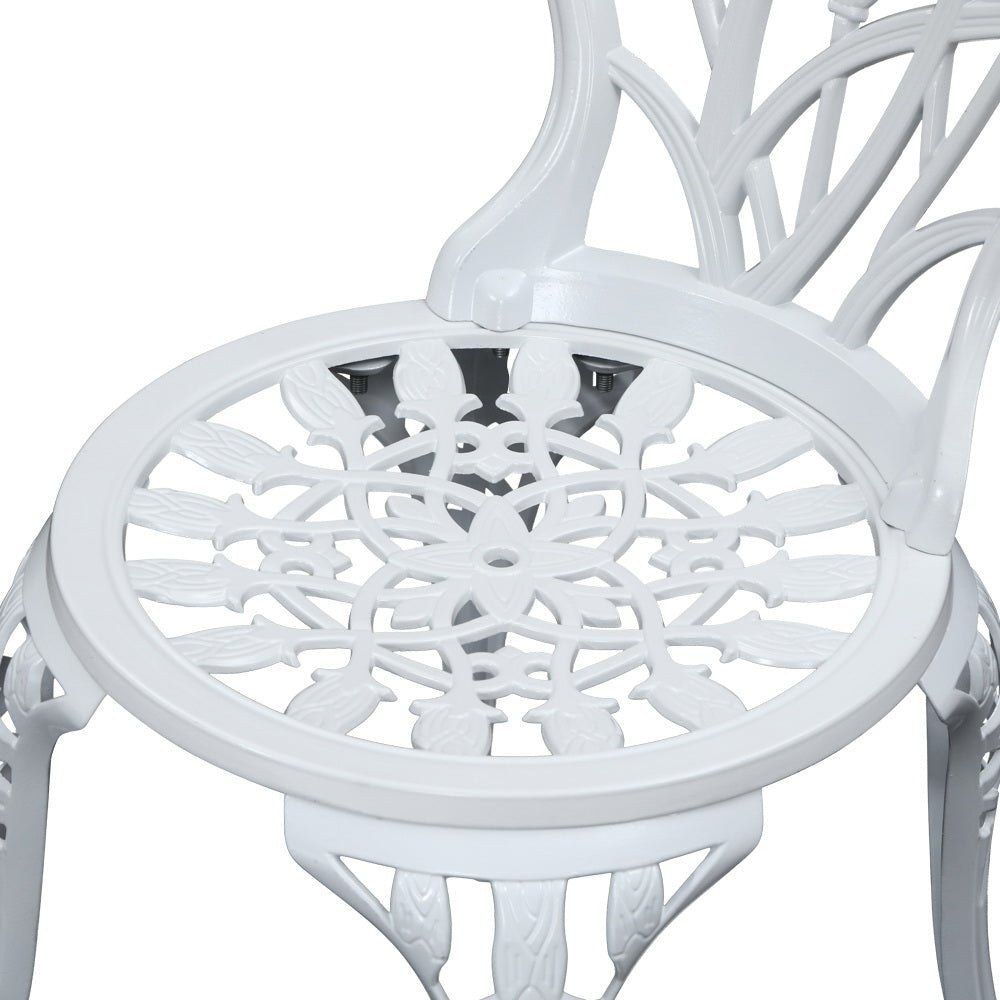 3PC Outdoor Setting Bistro Set Chairs Table Cast Aluminum Patio Furniture Tulip White - Furniture > Outdoor - Bedzy Australia