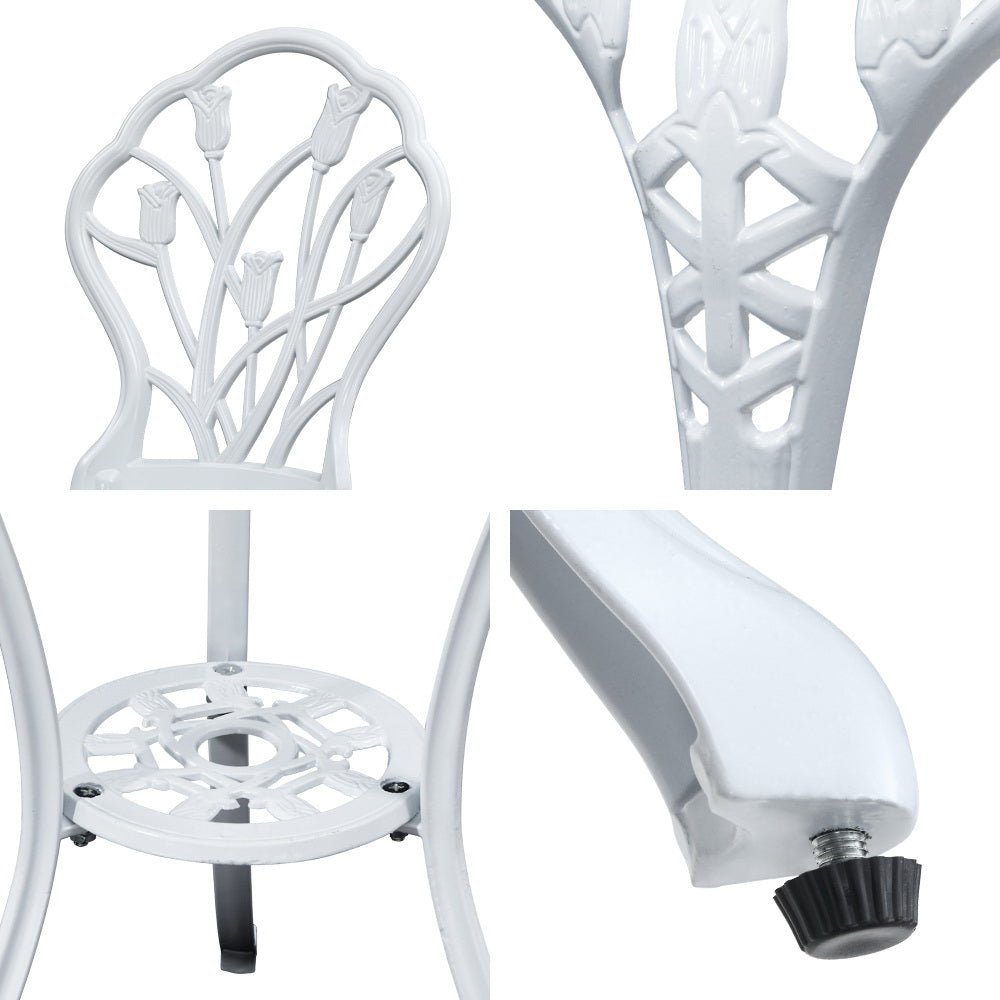 3PC Outdoor Setting Bistro Set Chairs Table Cast Aluminum Patio Furniture Tulip White - Furniture > Outdoor - Bedzy Australia