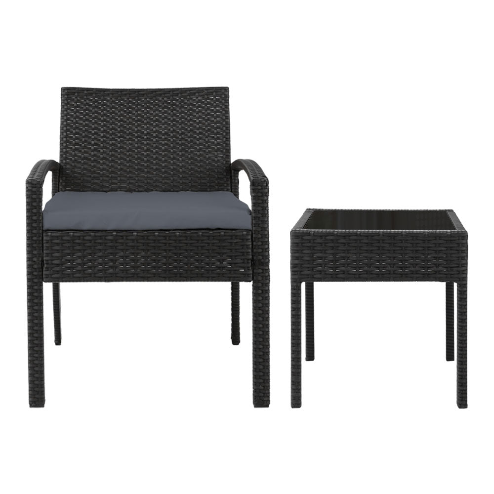 3PC Patio Furniture Bistro Set Wicker Outdoor Lounge Setting Black - Furniture > Outdoor - Bedzy Australia